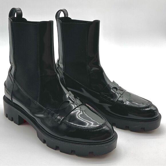 CHRISTIAN LOUBOUTIN Montezu Brushed Leather Ankle Boots Black Lug Sole EU 39 US9 - Picture 2 of 15